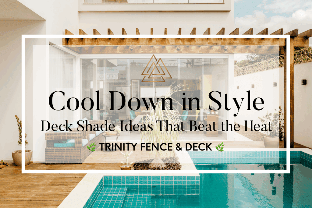 Modern poolside pergola providing deck shade ideas that beat the heat with sleek structure, stylish seating, and outdoor comfort.