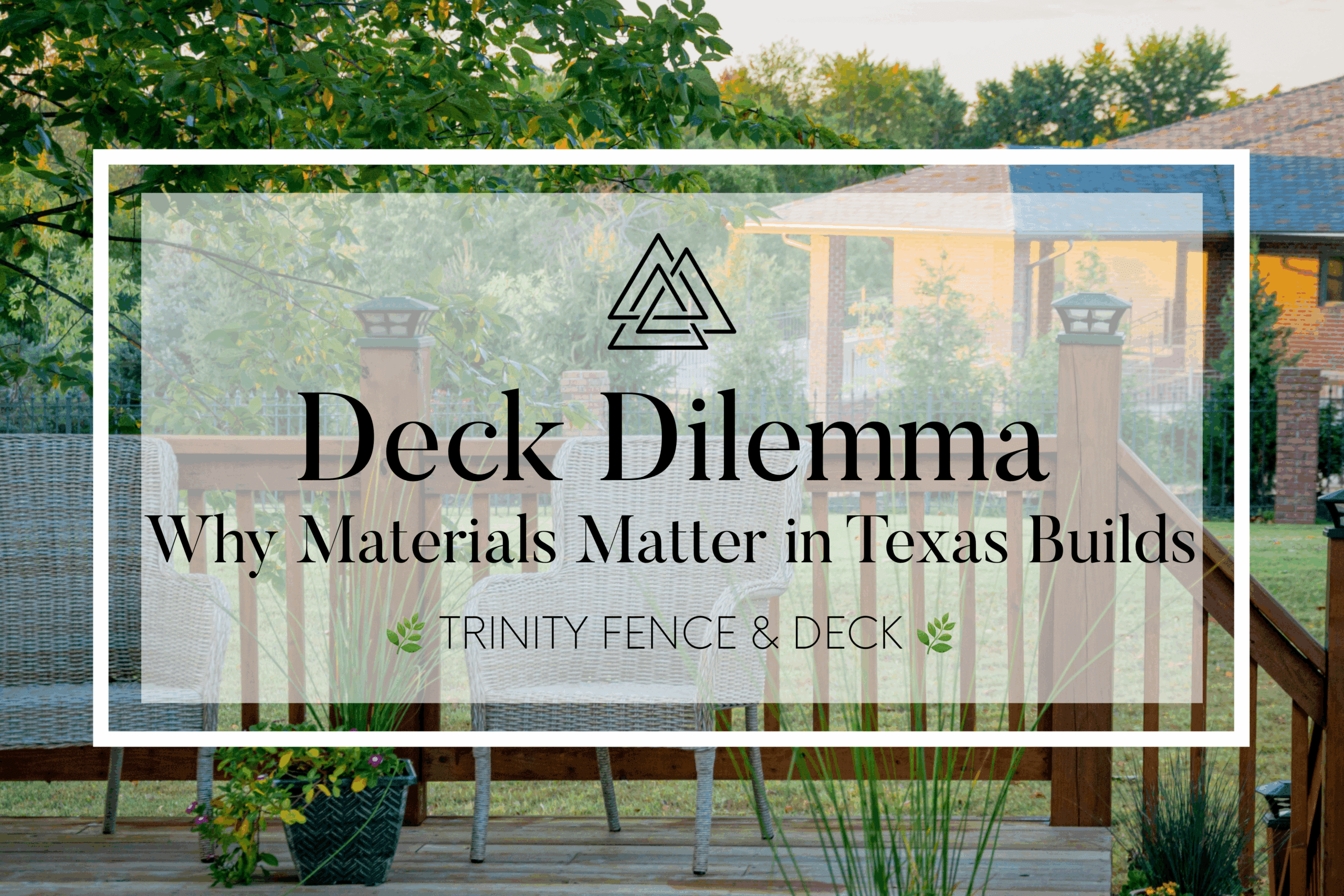 Texas backyard deck featuring mixed material seating area and composite decking — showcasing modern outdoor living in a shaded residential setting.