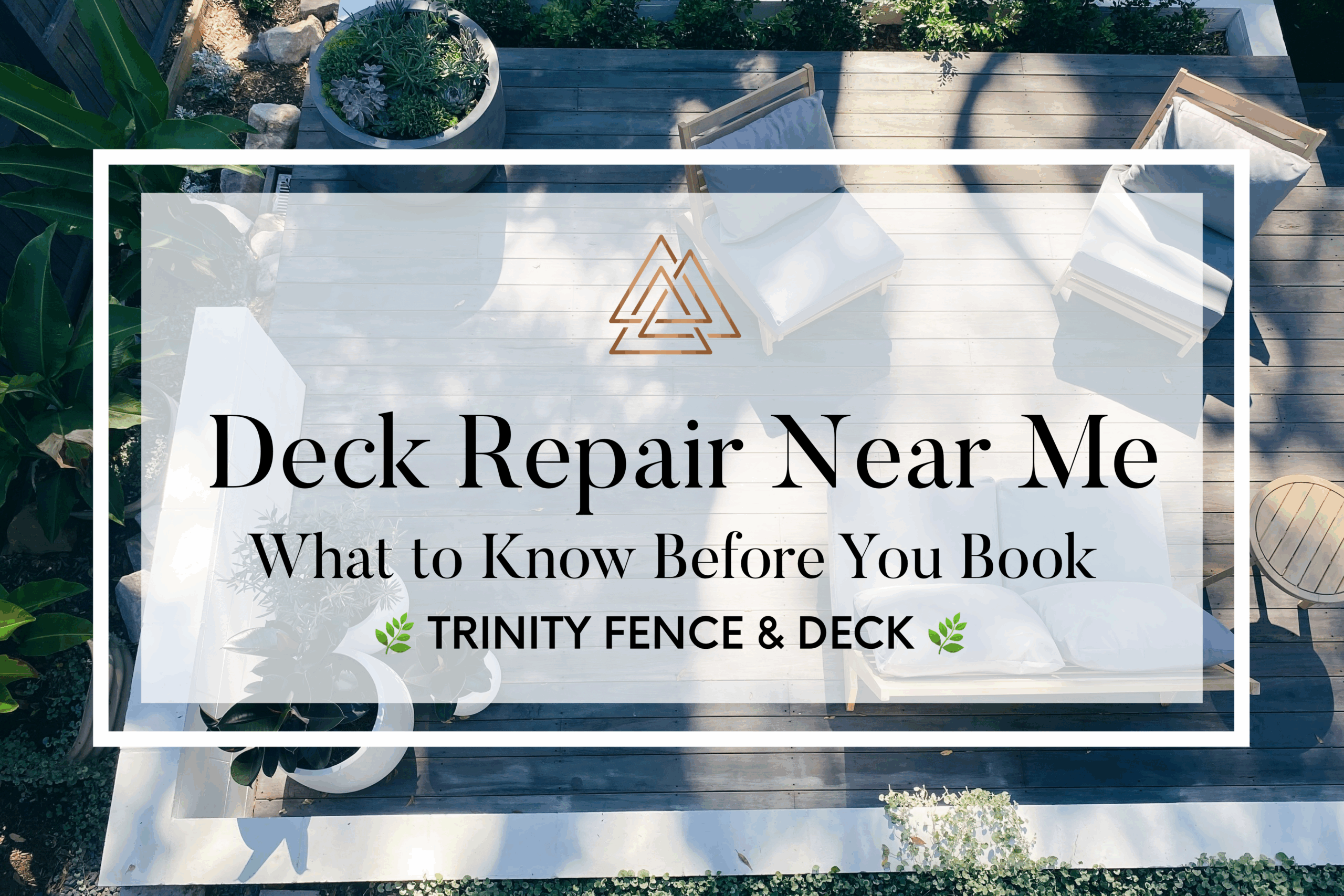 Outdoor deck with seating and sun exposure—ideal example for a “deck repair near me” search showing wear, layout, and repair potential.