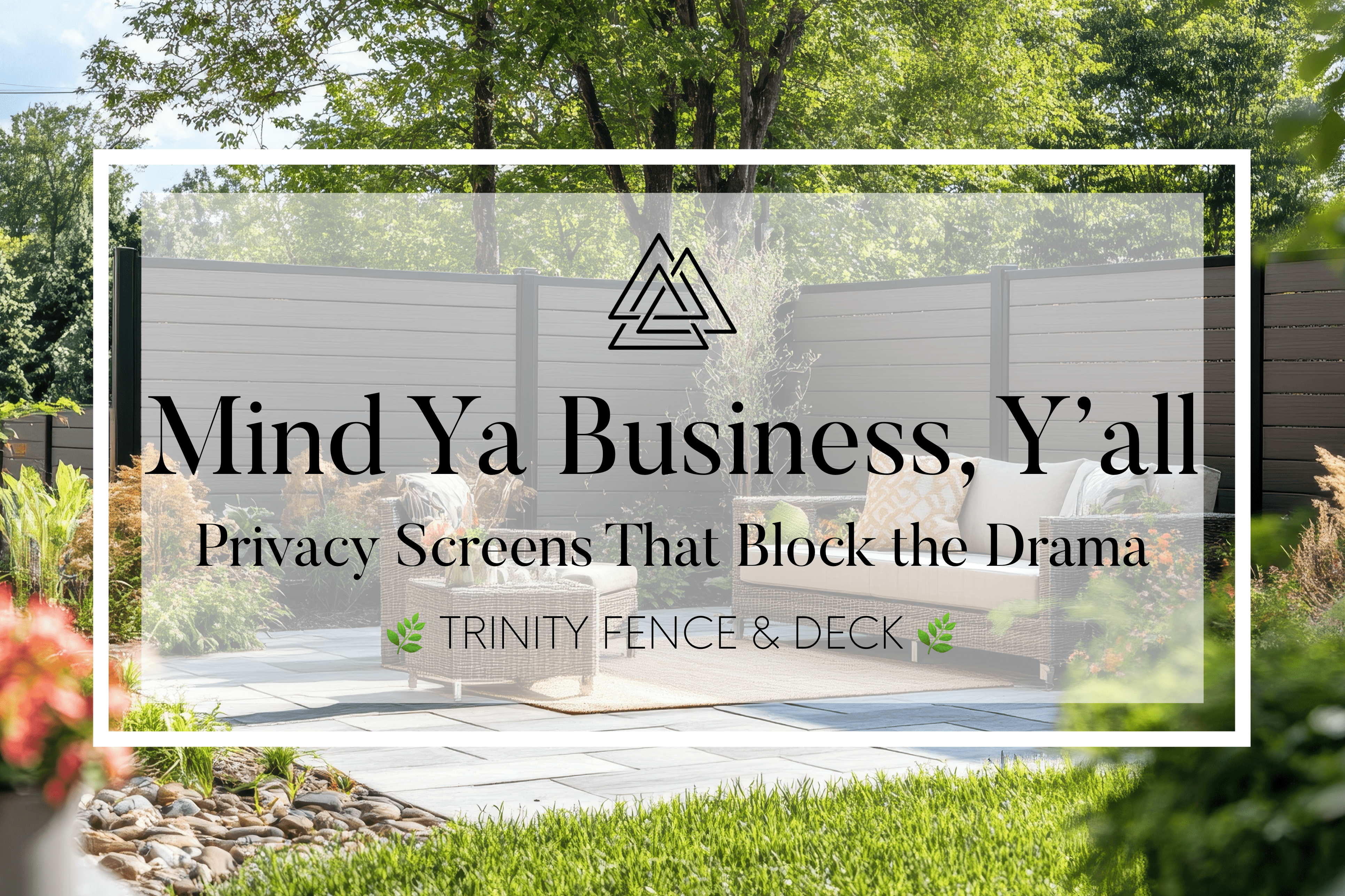 Modern backyard with sleek horizontal privacy screens and outdoor seating, surrounded by lush landscaping, perfect for relaxing in a Central Texas yard.