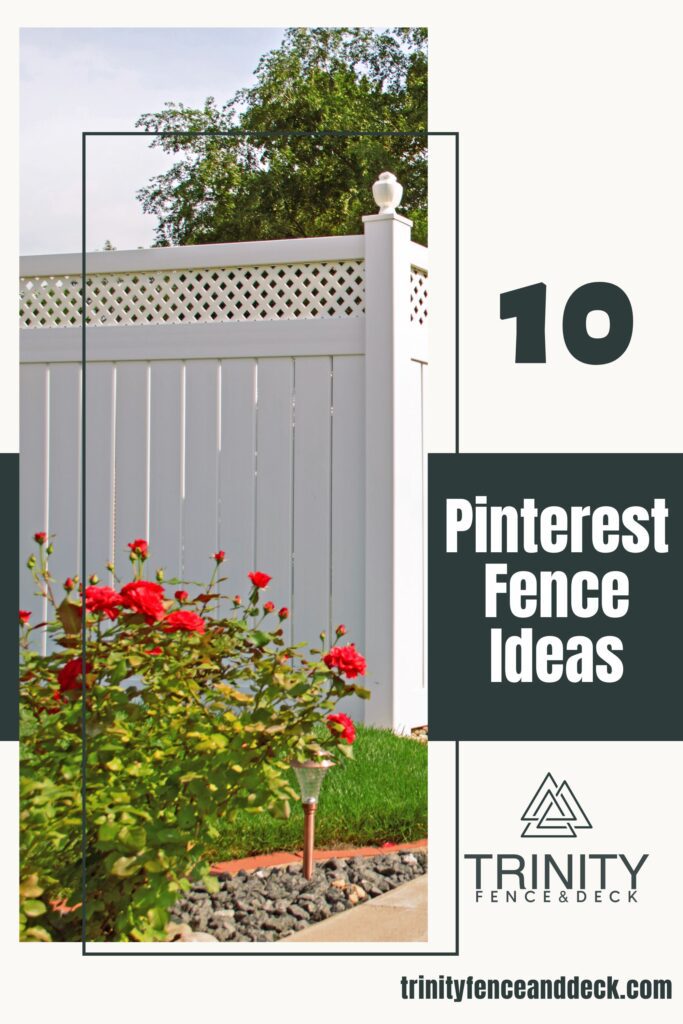 White privacy fence with lattice top and garden flowers – visual inspiration for Pinterest-friendly fence designs by Trinity Fence & Deck in Central Texas