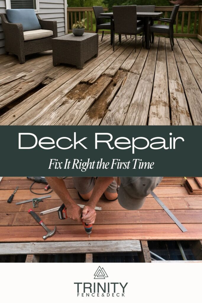 Worn-out deck boards being replaced—professional deck repair done right the first time.