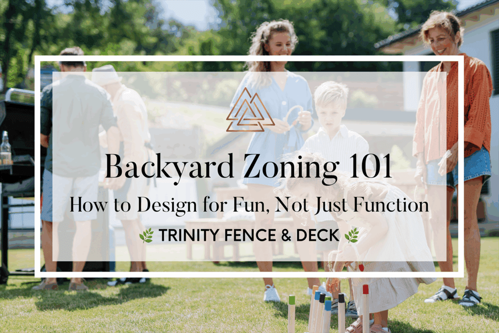 A family enjoying backyard games together in a sunlit yard, illustrating how thoughtful zoning can create spaces for relaxation, play, and social gatherings.